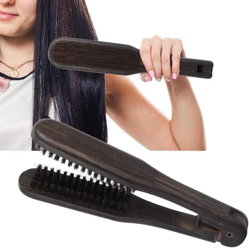 Vista 2 de Peine para alisar el cabello, pinza de cerdas de jabalí, cepillo de doble cara con abrazadera de cepillo, sin cepillo eléctrico para desenredar