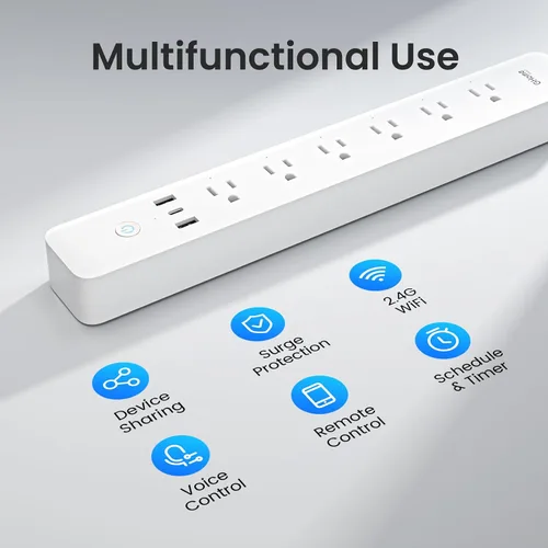 Vista 8 de GHome Smart Regleta de alimentación, protector de sobretensiones WiFi con 6 tomas controladas individualmente, 3 puertos USB, compatible con Alexa