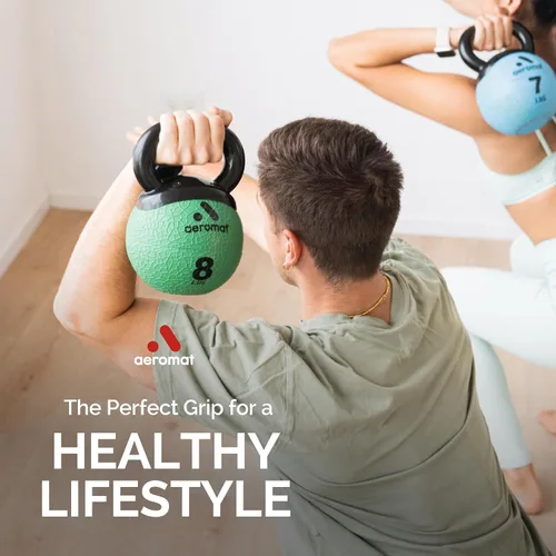 Vista 7 de Aeromat Elite Mini Kettlebells – Weighted Exercise Medicine Ball with Anti-Slip Grip & Wide Handle, Strength Training Kettlebell for Squats