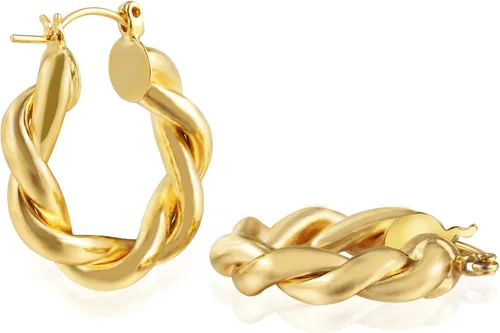 Vista 90 de Aretes de aro gruesos de oro para mujer, chapados en oro de 14 quilates, aretes de aro triple, hipoalergénicos, a la moda, aretes de aro gruesos
