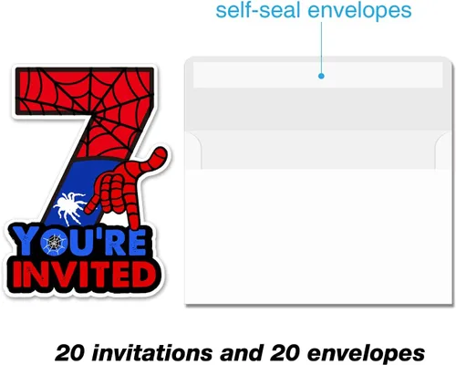 Vista 3 de Bifez Invitaciones para fiesta de 7º cumpleaños de superhéroe, con brillantina, para niños de 7 años, con forma de cumpleaños, invitaciones
