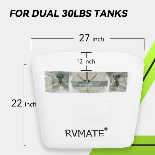 Vista 3 de RVMATE Cubierta de tanque de propano para caravana, impermeable, anti-UV, cubierta de tanque de propano blanco, se adapta a tanques de propano dual