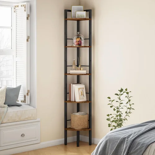 Vista 10 de Tajsoon Corner Shelf Stand 4 Tier 48.5" with Metal Frame, Rustic Brown Marrón rústico