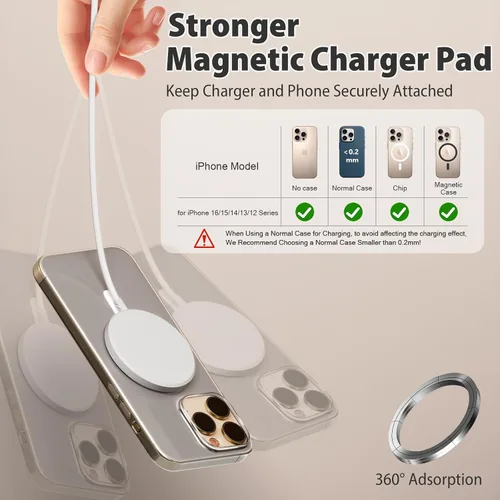 Vista 2 de [Certificado MFi de Apple] Cargador magnético de 10 pies para iPhone 17, 16, 15, paquete de 2 Fast Charge, for Apple MagSafe Wireless Charger