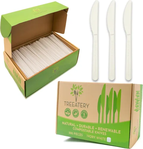 Vista 8 de Juego de cubiertos compostables, utensilios compostables a base de plantas, cubiertos compostables aptos para lavavajillas, cubiertos desechables
