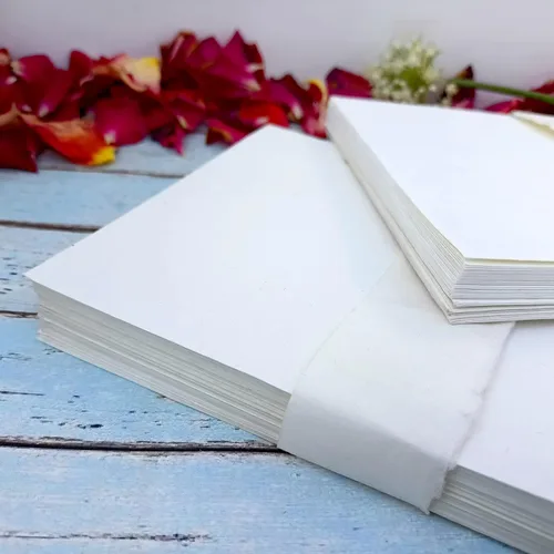 Vista 2 de Deckle Papers Tarjeta de invitación gruesa de 10.58 oz/m², hecha de papel de algodón hecho a mano, paquete de 20 y 50 trapos ecológicos, tarjetas