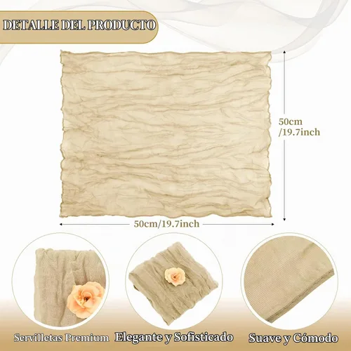 Vista 2 de fani - Paquete de 60 servilletas de gasa de gasa, 20 x 20 pulgadas, color beige Servilletas de mesa arrugadas, algodón suave, decoración rústica