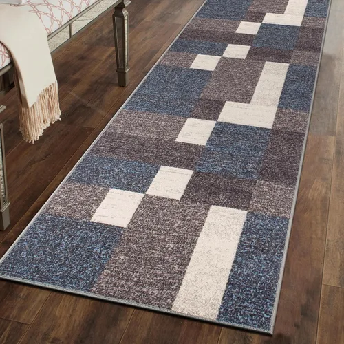 Vista 13 de Rugshop Alfombra Contemporánea Azul con Cajas Geométricas Antideslizante y sin Desprendimiento para Sala de Estar, Comedor y Oficina, 20" x 30