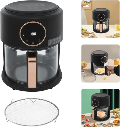 Vista 9 de Freidora de aire de vidrio 4.2L 1200W Tazón de freír transparente Freidora de aire visible de 360° Asado Pantalla digital Control de temperatura