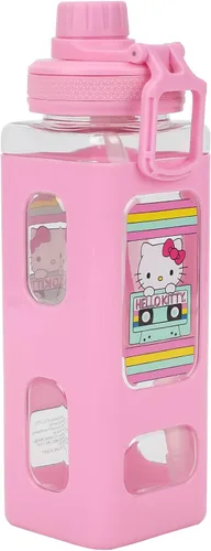 Vista 6 de Bioworld Hello Kitty - Botella de agua de plástico de 24 onzas, diseño de cinta de cassette, color rosa