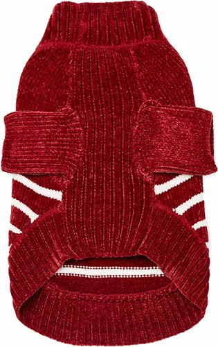 Vista 8 de Blueberry Pet Suéter de Chenilla Suave y Acogedor Elegante a Rayas para Perro en Rojo Borgoña, Longitud de Espalda 10", Paquete de 1 Prenda