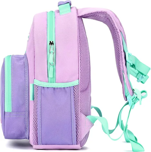 Vista 7 de mibasies Mochila para niñas y niños, ideal para niños y niñas, mochila para preescolar jardín de infantes y primaria, Púrpura claro, Niñito-12