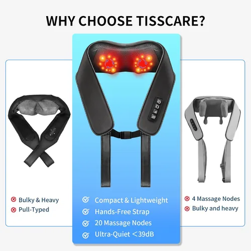 Vista 7 de TISSCARE Masajeador Shiatsu de Cuello para Alivio del Dolor de Tejido Profundo, Masajeador de Espalda con Calor, Masajeador Eléctrico de Amasamiento