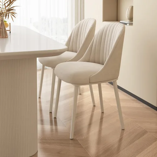 Vista 8 de Juego de 2 sillas de comedor, sillas de comedor blancas, silla cómoda con asiento y respaldo de alta elasticidad, silla moderna con patas cónicas