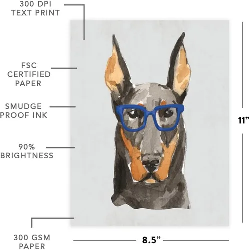 Vista 158 de Andaz Press Póster impreso para pared de perro, 8.5 x 11 pulgadas, Bulldog inglés con gafas negras, 1 paquete, regalo de cumpleaños de Navidad, sin