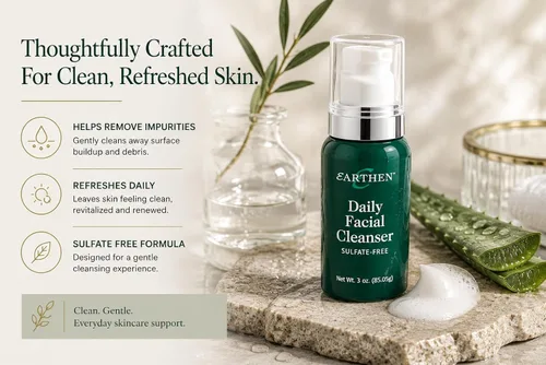 Vista 4 de EARTHEN - Limpiador facial diario sin sulfato para mujeres y hombres, limpiador facial vegano suave para pieles sensibles, elimina el maquillaje