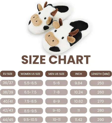 Vista 6 de Pantuflas de vaca para mujeres y hombres, peludas, bonitas, de dibujos animados, cálidas, acogedoras, mullidas, de animales, Kawaie, para interiores