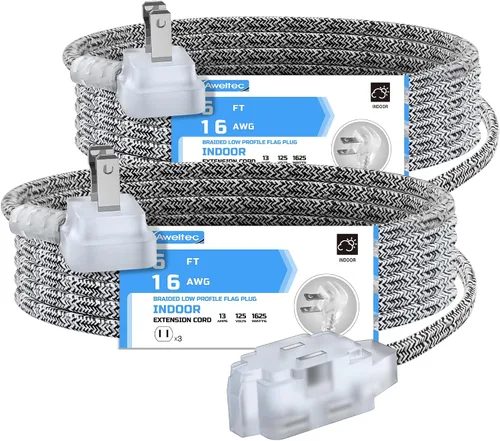 Vista 9 de Paquete de 2 cables de extensión de 15 pies, cable trenzado de 3 salidas, cable de calibre 16 SPT-2, protector de manipulación de múltiples salidas