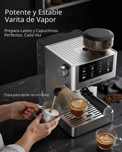 Vista 5 de AIRMSEN Máquina de café expreso con molinillo, 20 bares, varita de vapor