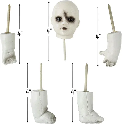 Vista 4 de Fun Express Muñeca espeluznante calabaza Poke-Ins decoración de Halloween, 5 piezas