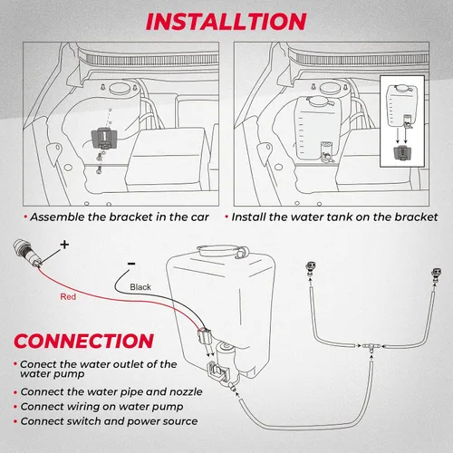 Vista 5 de Kit de bomba universal para limpiaparabrisas de coche de KEMIMOTO con recipiente de líquido, interruptor de botón de chorro de bomba, tanque