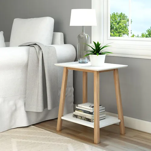 Vista 15 de Plank+Beam Mesa auxiliar de madera con almacenamiento, mesas auxiliares modernas de mediados de siglo para sala de estar, mesita de noche pequeña