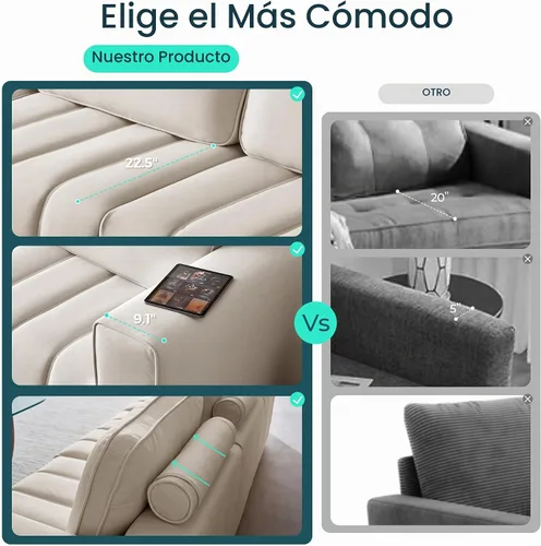 Vista 5 de LINSY HOME Juego de Sofá Moderno para Sala de Estar, Juegos de Sofá Seccional Modular con Tela Elástica Anti Gatos y Marco de Metal, Cómodo Sofá