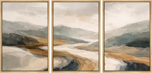 Vista 86 de SIGNWIN Lienzo enmarcado para pared, juego de arte abstracto de serenidad costera, ilustraciones abstractas junto al mar, arte moderno, decorativo