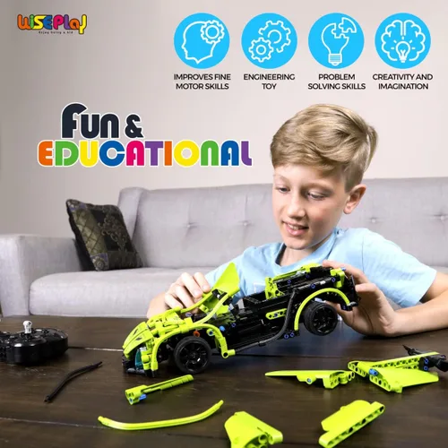 Vista 3 de WISEPLAY Kit de construcción de automóvil a control remoto, 453 piezas de juguete para niños de 8 a 10 años, gran auto a control remoto para niños