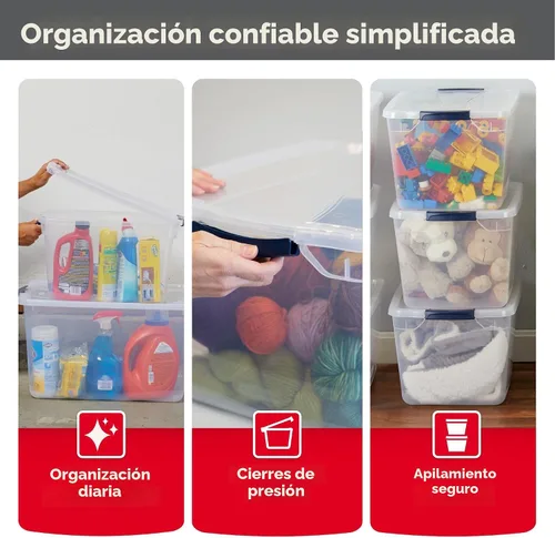 Vista 3 de Rubbermaid Cleverstore Clear 32 Qt, paquete de 6 contenedores de almacenamiento de plástico apilables con tapas, excelentes para almacenamiento