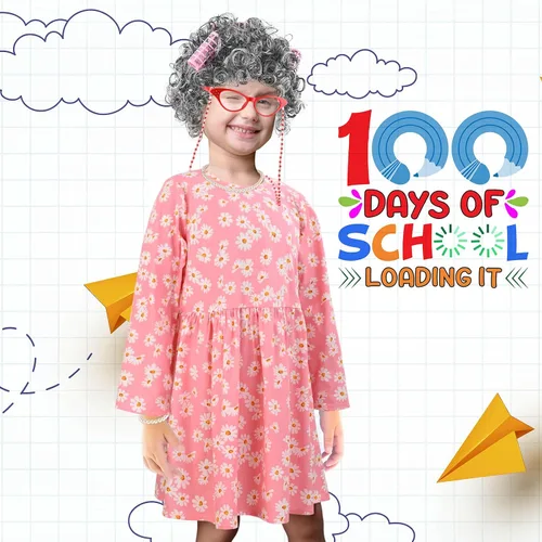 Vista 9 de Matiniy Kit de disfraz de anciana para niñas, peluca, falda floral, bolsa de cubo, gafas y bastón de cadena para 100 días de escuela, abuelita