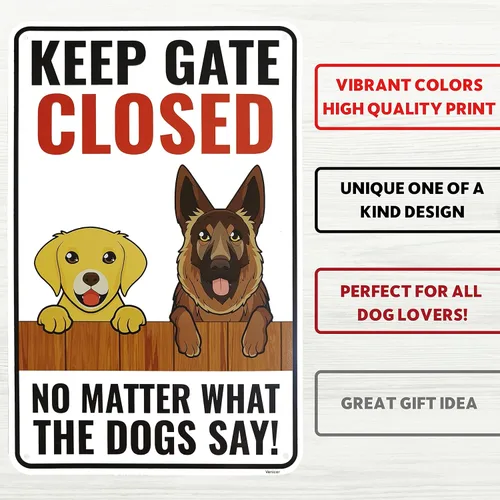 Vista 3 de Venicor Letrero con texto en inglés "Dog Keep Gate Closed", 14 x 9 pulgadas, aluminio, letrero para puerta al aire libre de perros