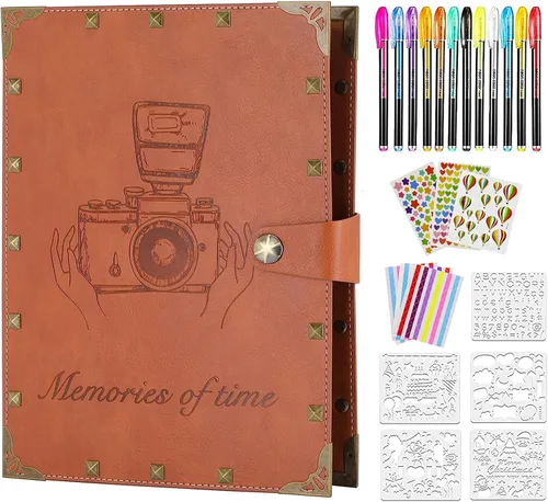 Vista 19 de ZEEYUAN Álbum de recortes de cuero DIY para manualidades, 60 páginas, regalos del día de la madre para mamá, álbum de fotos, diario de viaje