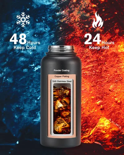 Vista 2 de Topre Botella de agua aislada de 32 onzas, botella de agua al vacío de acero inoxidable, sin BPA y a prueba de fugas - con asa de paracord, correa
