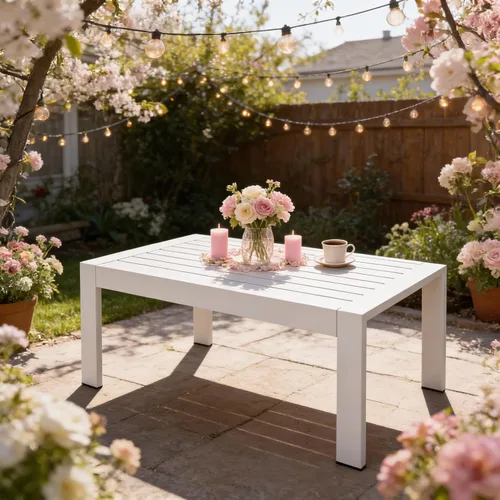 Vista 11 de Mesa de centro de aluminio para todo tipo de clima, mesa de centro moderna para exterior, mesa de centro rectangular para patio y balcón y jardín