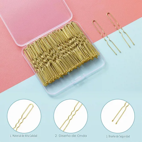Vista 4 de TsMADDTs - 100 horquillas para el cabello en forma de U, para mujeres y niñas con caja (dorado, 2.4 pulgadas)