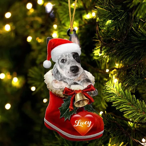 Vista 44 de Adorno de Navidad de perro afgano en bota de Papá Noel, adorno de nombre de perro personalizado, regalo para amante de los perros, decoración