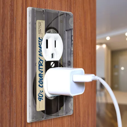 Vista 3 de WIRESTER Placa de pared dúplex con tapa de salida - Cinta de casete transparente retro con música country