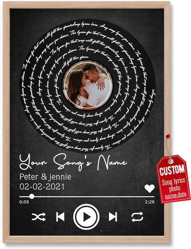 Vista 15 de H-DEWALL póster personalizable con letra de tu canción favorita y foto, lienzo inspirador con marco, arte de pared, regalo romántico para mujer