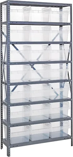 Vista 258 de Quantum QSBU-245BK Heavy Duty Shelving Unit with (7) Shelves and (24) QUS245 Black Bins for Garage Warehouse Storage Distribution 400 lb Load