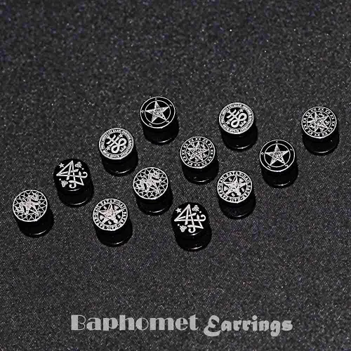Vista 7 de FLYUN 6 pares de aretes de calavera para hombre aretes de calibre falso aretes de tapones falsos para hombres y hombres aretes negros con tornillo