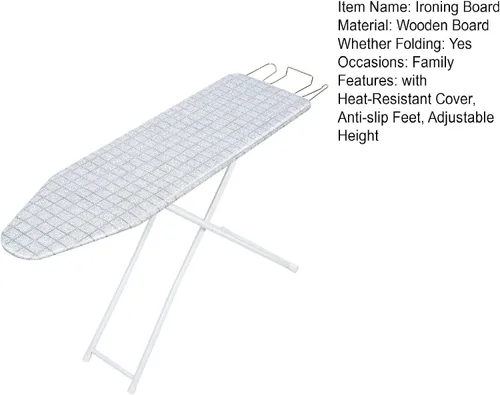 Vista 9 de Tabla de planchar, tabla de planchar plegable de tamaño completo con cubierta resistente al calor, 4 alturas ajustables con pies antideslizantes