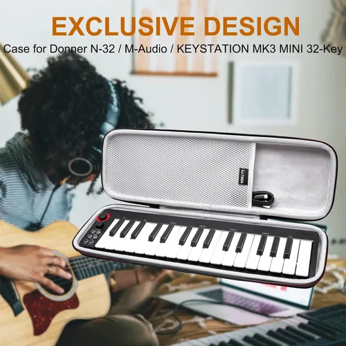 Vista 8 de LTGEM - Funda compatible con M-AUDIO Keystation Mini 32 MK3/Donner N-32 MINI controlador de teclado MIDI USB de 32 teclas, bolsa de almacenamiento