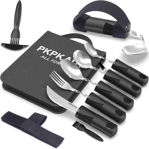 Vista 9 de Utensilios adaptativos para pacientes de Parkinson, personas mayores, utensilios pesados para temblores de mano, utensilios para comer para personas