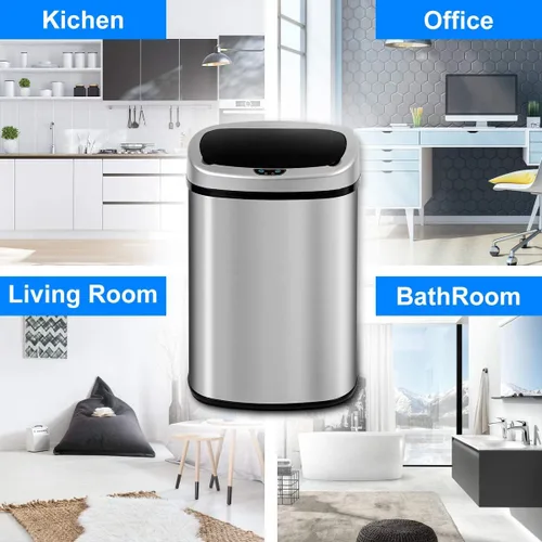 Vista 7 de Cubo de basura automático de acero inoxidable sin contacto de 13 galones con sensor de movimiento electrónico sin contacto con tapa, para el hogar