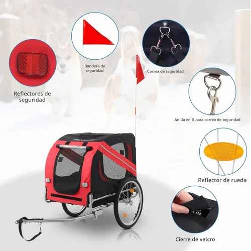 Vista 5 de PEXMOR Remolque de bicicleta para perros, carrito plegable para mascotas, carrito de remolque para bicicleta, carrito de carga con enganche