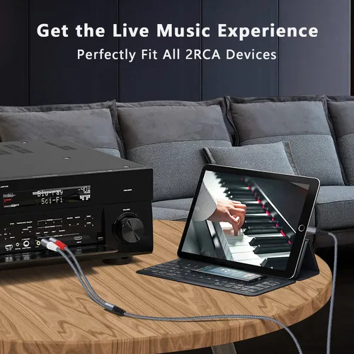 Vista 3 de [Cable auxiliar de 17 pies con certificación MF de iluminación a RCA, cable auxiliar de audio divisor en Y de 2 machos compatible con iPad, iPhone
