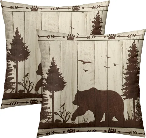 Vista 43 de Fundas de Almohada de Bosque de Pinos 22x22 Juego de 2, Fundas de Almohada Decorativas de Árboles de Abeto y Cedro Verde Nieve Beige de Invierno