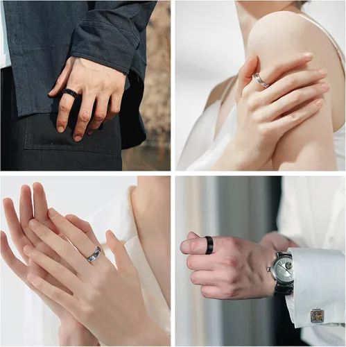 Vista 4 de FUNRUN JEWELRY Juego de 4 anillos giratorios de acero inoxidable para mujeres y hombres, anillos de banda para la ansiedad, luna, estrella, celta