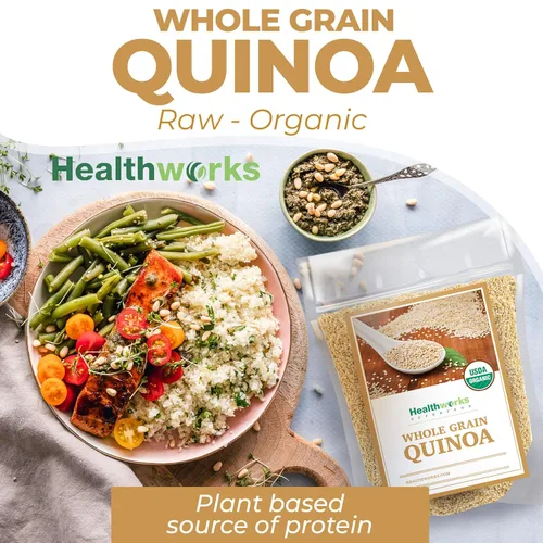 Vista 3 de Healthworks Superfoods Quinoa orgánica de grano entero blanco crudo, 80 onzas / 5 libras, proteína, fibra y hierro, origen peruano, sustituto